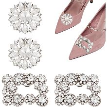 AHANDMAKER 2 Pairs Elegant Crystal Shoe Buckle Sparkling Rhinestones Flower Shoe Clips, Shoes Jewelry Decoration Charms for Valentine's Day Wedding party, Banquet