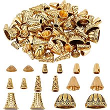 NBEADS 80 Pcs Cone Bead Caps, 8 Styles Tibetan Style Alloy Cone Bead Caps Antique Golden Flower Beads Spacer End Caps for Earring Bracelet Necklace Jewelry DIY Craft Making, Hole: 1~4mm