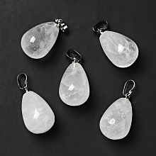 Honeyhandy Natural Quartz Crystal Pendants, with Platinum Tone Brass Findings, Teardrop Charm, 20~21x11~12mm, Hole: 6x3.5mm