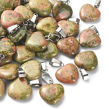 Honeyhandy Natural Unakite Goldstone Pendants, with Platinum Tone Brass Findings, 17~19x15~16x5~8mm, Hole: 2x7mm