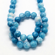 Honeyhandy Natural Dyed White Jade Gemstone Bead Strands, Round, Dodger Blue, 6mm, Hole: 1mm, about 66pcs/strand, 15.7 inch