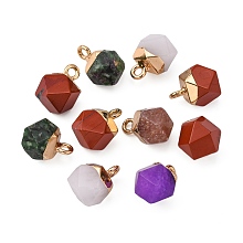 Arricraft Natural & Synthetic Mixed Stone Charms, with Top Golden Plated Iron Loops, Star Cut Round Beads, Mixed Dyed and Undyed, 12x10x10mm, Hole: 1.8mm