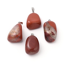 Honeyhandy Natural Red Jasper Pendants, with Platinum Tone Brass Findings, Nuggets, 23~30x13~22x12~20mm, Hole: 5x3mm