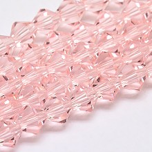 Honeyhandy Imitate Austrian Crystal Bicone Glass Beads Strands, Grade AA, Faceted, Pink, 4x4mm, Hole: 1mm, about 93~95pcs/strand, 14 inch