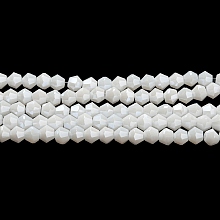 Honeyhandy Opaque Solid Color Electroplate Glass Beads Strands, Pearl Luster Plated, Faceted, Bicone, White, 4x4mm, Hole: 0.8mm, about 87~98pcs/strand, 12.76~14.61 inch(32.4~37.1cm)