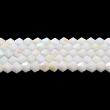 Opaque Solid Color Imitation Jade Glass Beads Strands, AB Color Plated, Faceted, Bicone, White, 4x4mm, Hole: 0.8mm, about 87~98pcs/strand, 12.76~14.61 inch(32.4~37.1cm)