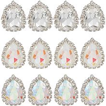 GORGECRAFT 24Pcs Teardrop Rhinestones Flatback Crystal Glass Claw Rhinestones Sew On Teardrop Faceted Buttons with Platinum Tone Brass Prong Settings for Clothing Wedding Bouquet, 3 Colors