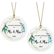 GORGECRAFT 2PCS Christmas as Mr & Mrs Ornament 2022 Wedding 2.8" Ceramic Elegant Hanging Christmas Tree Decorations Romantic Couples Gift Bridal Shower Gifts