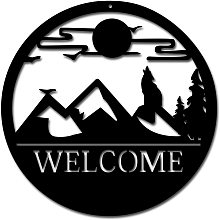 CREATCABIN Metal Wall Art Mountain Decor Wall Hanging Plaques Ornaments Iron Welcome Wall Art Sculpture Sign for Indoor Outdoor Home Living Room Kitchen Garden Office Decoration Gift Black 11.8inch