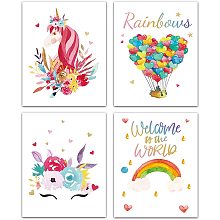 CREATCABIN Unicorn Rainbow Art Print Heart Balloon Flower Canvas Wall Art Decor Poster Modern Artwork Set of 4 for Girls Gift Bedroom Classroom Office Home Decor Housewarming Unframed 8 x 10inch