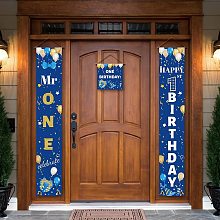 Arricraft 3 Pcs Mr. Onederful Birthday Banner Door Hanging Banner Flag Hanging Decorations Couplet Birthday Decor Sign Set Party Supplies for Home Front Door Porch Yard Decorations Blue 180x30cm