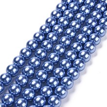 Arricraft Eco-Friendly Glass Pearl Bead Strands, Round, Dyed, Cotton Cord Threaded, Cornflower Blue, 14mm, Hole: 1.2~1.5mm, about 30pcs/strand, 15.7 inch