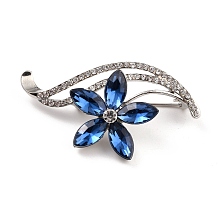 Honeyhandy Flower Alloy Rhinestone Brooch, Exquisite Lapel Pin for Girl Women, Platinum, Aquamarine, 32x51x6.5mm, Pin: 0.8mm