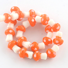 Honeyhandy Mushroom Handmade Lampwork Beads Strands, Orange Red, 16x12mm, Hole: 2mm, about 20pcs/strand, 13.7 inch