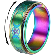 Honeyhandy Triple Moon Goddess Stainless Steel Rotating Finger Ring, Fidget Spinner Ring for Calming Worry Meditation, Rainbow Color, US Size 9(18.9mm)