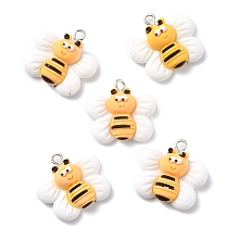 Honeyhandy Resin Pendants, with Platinum Iron Peg Bail, Bee, Gold, 23x24x8.5mm, Hole: 2mm