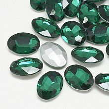 Honeyhandy Pointed Back Glass Rhinestone Cabochons, Back Plated, Faceted, Oval, Med.Emerald, 18x13x5.5mm