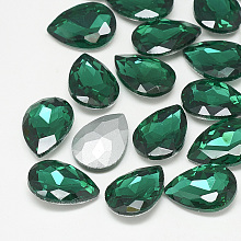 Honeyhandy Pointed Back Glass Rhinestone Cabochons, Back Plated, Faceted, teardrop, Med.Emerald, 14x10x4.5mm