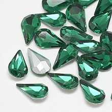 Honeyhandy Pointed Back Glass Rhinestone Cabochons, Back Plated, Faceted, teardrop, Med.Emerald, 8x5x3mm