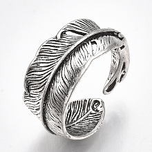 Honeyhandy Alloy Cuff Finger Rings, Wide Band Rings, Feather, Antique Silver, Size 9, 19mm