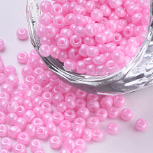 Honeyhandy Baking Paint Glass Seed Beads, Round, Pearl Pink, 3x1.5~3mm, Hole: 1mm, about 10000pcs/bag, about 450g/bag