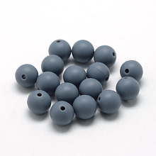 Honeyhandy Food Grade Eco-Friendly Silicone Beads, Round, Slate Gray, 14~15mm, Hole: 2mm