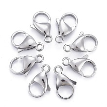 Honeyhandy 304 Stainless Steel Lobster Claw Clasps, Parrot Trigger Clasps, Manual Polishing, Stainless Steel Color, 15x9x4mm, Hole: 2mm