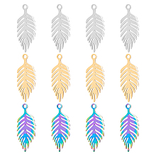 DICOSMETIC 12pcs 3 Colors 25mm Monstera Leaf Charms 304 Stainless Steel Hollow Leaf Pendants with Small Hole Multi-Color Leaf Charms for Necklace Bracelet Jewelry Making，Hole:1.6mm