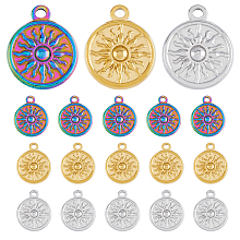 DICOSMETIC 18Pcs 3 Colors Flat Round Sun Charms Enamel Sunburst Charms Flatback Sun Charms Golden/Rainbow/Stainless Steel Pendants Disc Pendants for DIY Jewelry Crafts, Hole: 1.8mm