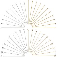 PandaHall Elite 304 Stainless Steel Flat Head & Eye Pins, Golden & Stainless Steel Color, 23 Gauge, 50x0.6mm, Head: 1.4mm, 120pcs/box