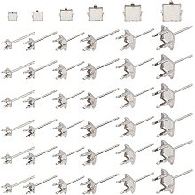 UNICRAFTALE 60 Pcs 6 Size Square Stud Earring Settings 201 Stainless Steel Prong Stud Earrings Settings Blank Ear Studs Findings Cubic Zirconia Stud Earrings Tray Rhinestone Stud Earrings Making Base