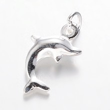 Honeyhandy 925 Sterling Silver Dolphin Charms, Silver, 13x8x3mm, Hole: 2mm