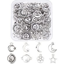 SUPERFINDINGS 96Pcs 8 Styles Tibetan Style Alloy Pendants Star Moon Jewelry Charms Hollow Star Pendant Moon Dangle Pendants for DIY Necklace Bracelet Jewelry Making