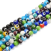 Honeyhandy Handmade Italianate Lampwork Beads Strands, Evil Eye, Round, Colorful, Size: about 6mm in diameter, hole: 0.8mm, about 69pcs/strand, 15.5 inch