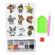 Honeyhandy DIY Animal Theme Diamond Painting Stickers Kits For Kids, with Diamond Painting Stickers, Rhinestones, Diamond Sticky Pen, Tray Plate and Glue Clay, Mixed Color, 18x15.3x0.03cm