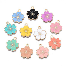 Honeyhandy Alloy Enamel Pendants, Sakura Flower, Light Gold, Mixed Color, 20.5x17.5x1.5mm, Hole: 2mm