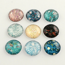 ARRICRAFT Flatback Half Round/Dome Flower and Plants Pattern Glass Cabochons for DIY Projects, Mixed Color, 20x5.5mm