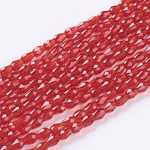 Arricraft Faceted Glass Beads Strands, teardrop, FireBrick, 5x3mm, Hole: 0.5mm, about 85~95pcs/strand, 16.5~18.7 inch(42~47.5cm)