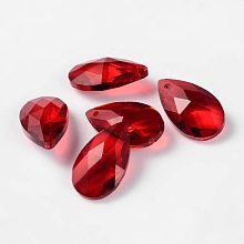 Honeyhandy Faceted Teardrop Glass Pendants, Red, 22x13x7mm, Hole: 1mm