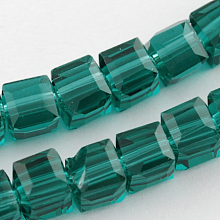 Honeyhandy Glass Bead Strands, Faceted, Cube, Teal, 6x6x6mm, Hole: 1mm, about 100pcs/strand, 22 inch