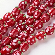 Honeyhandy Handmade Lampwork 3D Strawberry Beads, Red, 10~13x8~10mm, Hole: 2mm