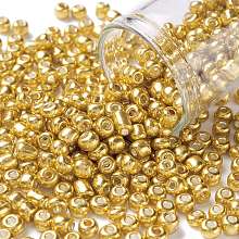 Honeyhandy 6/0 Glass Seed Beads, Metallic Colours Style, Round, Gold, 6/0, 4mm, Hole: 1.5mm, about 500pcs/50g