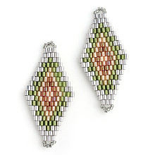 Honeyhandy MIYUKI & TOHO Japanese Seed Beads, Handmade Links, Rhombus Loom Pattern, Olive Drab, 42.5~44x19~20x1.5~2mm, Hole: 1~2mm