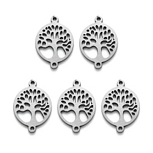 Honeyhandy 201 Stainless Steel Links Connector, Laser Cut, Flat Round with Tree of Life, Stainless Steel Color, 19.5x13.5x1mm, Hole: 1mm