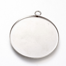 Honeyhandy 201 Stainless Steel Pendant Cabochon Settings, Plain Edge Bezel Cups, Flat Round, Stainless Steel Color, Tray: 40mm, 45.5x41x1.5mm, Hole: 3mm