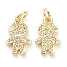 Honeyhandy Brass Micro Pave Clear Cubic Zirconia Pendants, Long-Lasting Plated, Boy, Real 18K Gold Plated, 14x9x1.5mm, Hole: 3.4mm