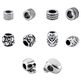 Unicraftale Stainless Steel European Beads, Large Hole Beads, Mixed Shapes, Antique Silver, 10pcs/box