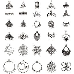 PandaHall Elite 60pcs 30 Styles Tibetan Alloy Earring Chandelier Filigree Earring Loops Connectors for Earring Drop Charm Jewelry Making, Antique Silver