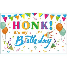 FINGERINSPIRE 71x43 inch Honk! It's My Birthday Banners with Hanging Rope Colorful Birthday Party Supplies Rectangle Polyester Hanging Sign with Trumpets Notes Pattern for Outdoor & Indoor Decor