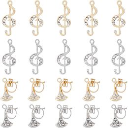 SUPERFINDINGS 20Pcs 4 Style Rack Plating Charms Alloy Rhinestone Pendants Platinum Golden Musical Note Instruments Charms Sparkling Rhinestone Charms for Jewelry Making, Hole: 1.5~2mm